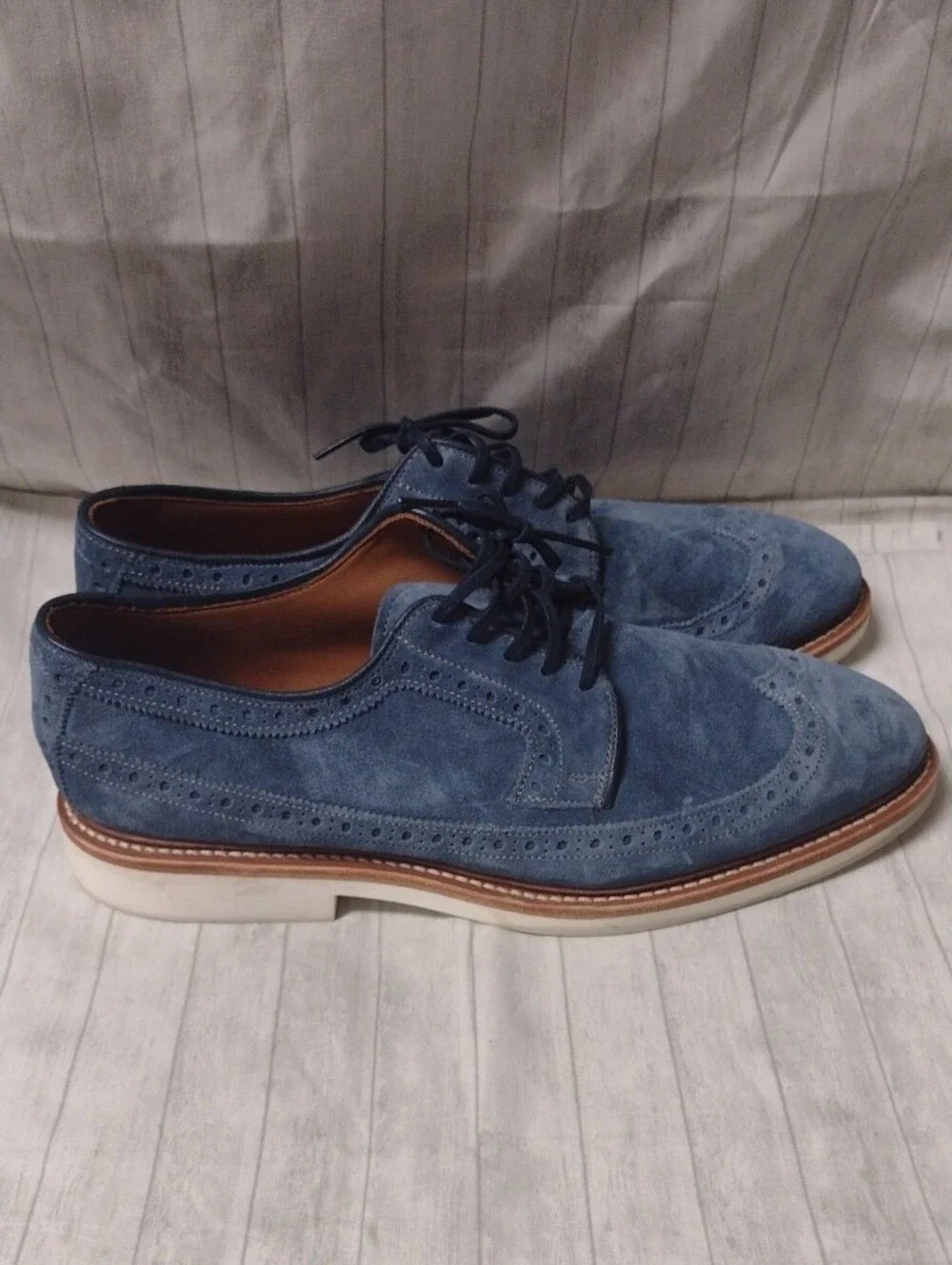 Allen Edmonds Men's Blue Suede Wingtip Lace-Up Shoes (J1148)